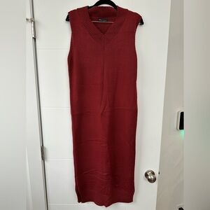 SHEIN Sleeveless Burgundy Midi Dress